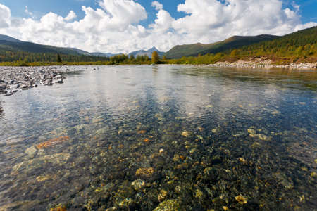 Mountain landscape with lake, Ural Mountains, Russia.の写真素材