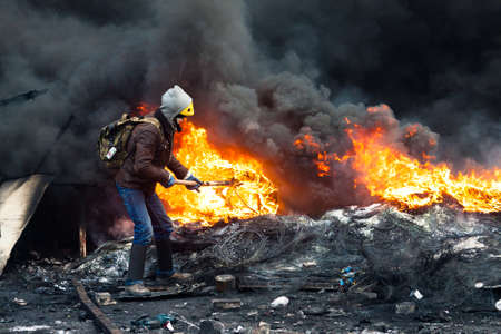 KIEV, UKRAINE - 23 JANUARY 2014  Unknown demonstrators at the Independence square during Ukrainian...