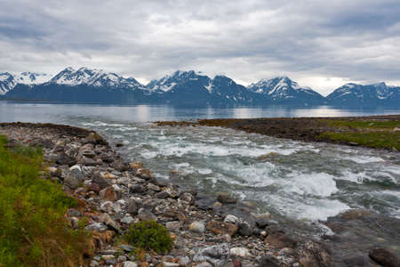 Typical north landscape with snow peaks, Norway.の写真素材