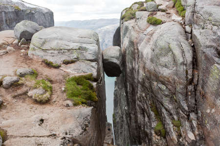 Wonder of Nature. Hanging Stone Kjeragbolten in Rogaland, Norway.の写真素材