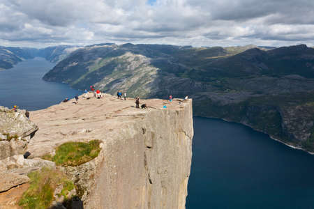 Preikestolen,Pulpit Rock at Lysefjorden (Norway). A well known tourist attractionの写真素材