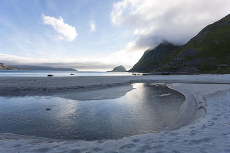 Lofoten landscape at the seaside at the sunset.の写真素材