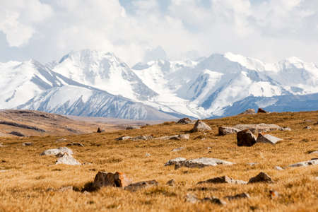 View on mountain peaks, Tien Shan, central asia, Kyrgyzstan. Travel concept background.の写真素材