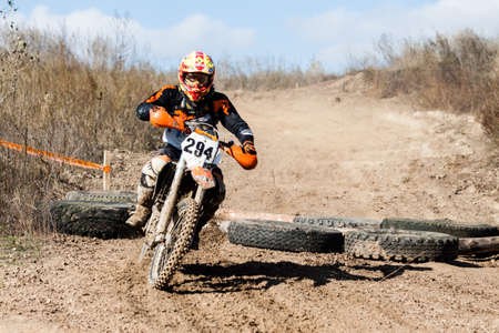 Kiev, Ukraine - October 17, 2016: Motocross riders and bikes, during Championship of Ukraine on cross-country final stage.のeditorial素材