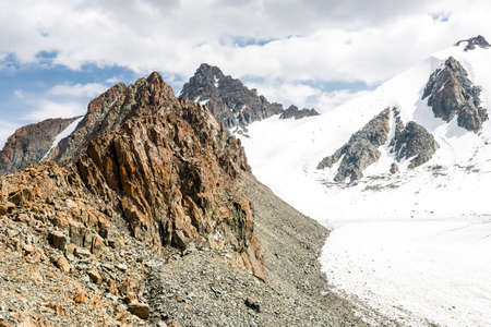 View on mountain peaks, Tien Shan, central asia, Kyrgyzstan. Travel concept background.の写真素材