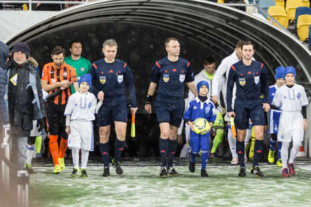 Kiev, Ukraine - December 12, 2016: The Chief Referees before the start of Ukrainian Premier League match FC Dynamo Kyiv against FC Shakhtar Donetsk at NSC Olimpiyskiy stadium.のeditorial素材