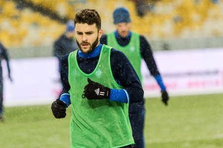 Kiev, Ukraine - December 12, 2016: Junior Moraes of Dynamo kyiv during the warm-up before the Ukrainian Premier League match against Shakhtar Donetsk at NSC Olimpiyskiy stadium.のeditorial素材