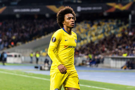Kyiv, Ukraine - March 14, 2019: Willian of Chelsea during UEFA Europa League match against Dynamo Kyiv at NSC Olimpiyskiy stadium.のeditorial素材