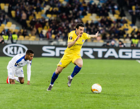 Kyiv, Ukraine - March 14, 2019: Pedro of Chelsea in action during UEFA Europa League match against Dynamo Kyiv at NSC Olimpiyskiy stadium.のeditorial素材