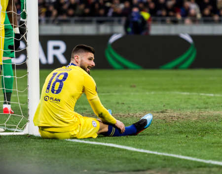 Kyiv, Ukraine - March 14, 2019: Olivier Giroud of Chelsea during UEFA Europa League match against Dynamo Kyiv at NSC Olimpiyskiy stadium.のeditorial素材