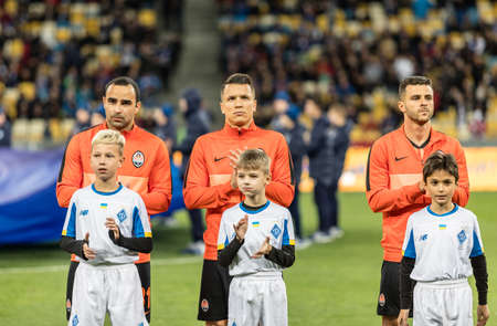 Kyiv, Ukraine - October 30, 2019: Players of FC Shakhtar Donetsk before the start Ukrainian Cup match against FC Dynamo Kyiv at NSC Olimpiyskiy stadium.のeditorial素材