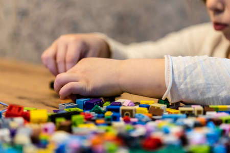 Little girl online learning and creating at home. Quarantine and Social distancing concept.の写真素材