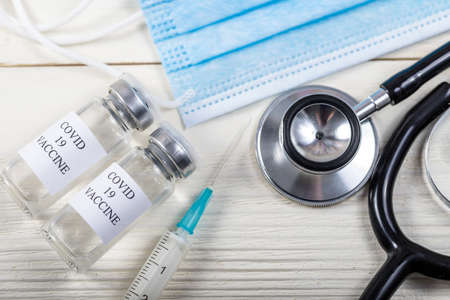 Concept of virus treatment, injection, shot and clinical trial during pandemic.の写真素材