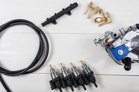 Lpg gas equipment with injectors for installation in petrol car, for use alternative fuel.の写真素材