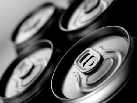 Top part of beer cans, close up viewの写真素材