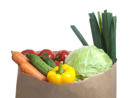 Shopping bag full of fresh vegetablesの写真素材