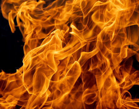 Blazing flames of fire on black backgroundの写真素材