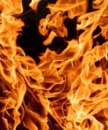 Blazing flames of fire on black backgroundの写真素材