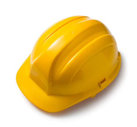 Yellow hard hat isolated on white backgroundの写真素材