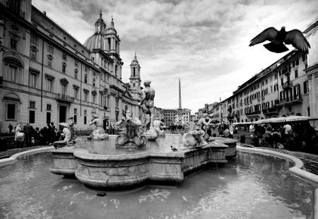 Northward view of the Piazza Navona with the fontana del Moro the Moor Fountain Rome, Italy