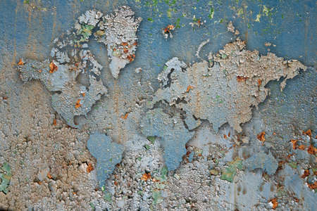 wall paint word map rusty grunge metallの写真素材