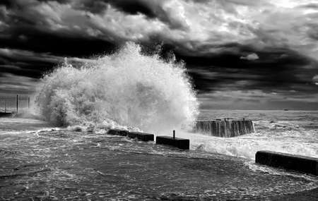 Wawe splashes sea storm horizonの写真素材