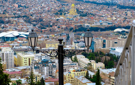 Tbilisi city panorama. River Kura, and the Bridge of Peaceの写真素材