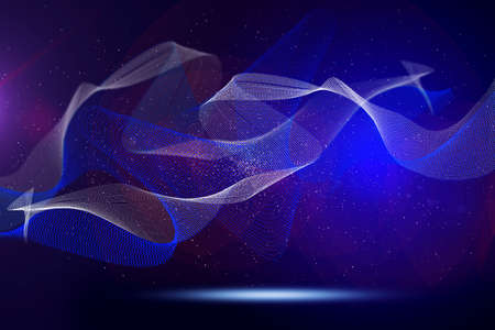 Abstract bright wavy lines on a dark blue backgroundの写真素材