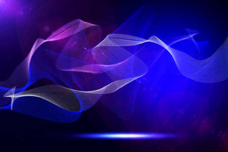 Abstract bright wavy lines on a dark blue backgroundの写真素材