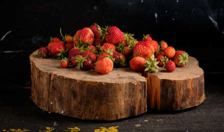 Strawberry on Wooden texture for background. Summerの写真素材