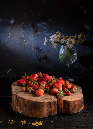 Bouquet from a camomile and wild strawberryの写真素材