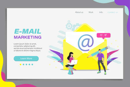 Email Marketing Concept. Email advertising campaign, email marketing, reaching target audience with emails. Landing page, banner, mobile app. vector illustrationのイラスト素材