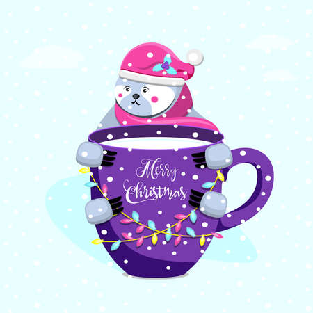 Ð¡ute sloth hanging on mug with inscription Merry Christmas. vector illustration.のイラスト素材