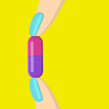 Hand holding pill. Flat vector illustration.のイラスト素材