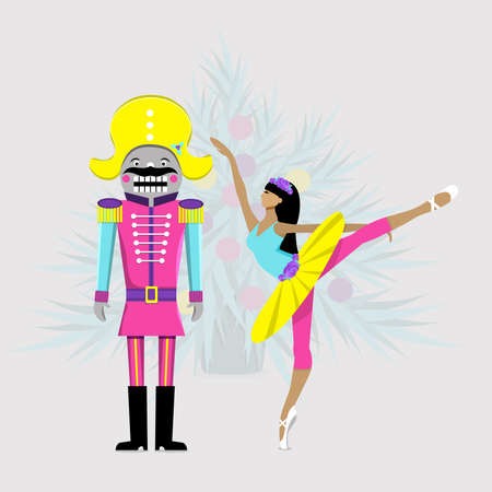 Nutcracker and ballerina. Christmas card. Flat vector illustration.のイラスト素材