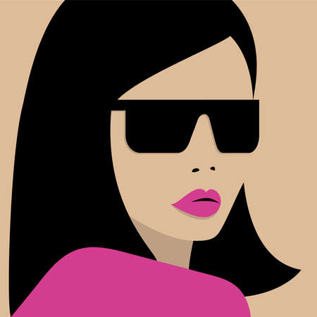 Portrait of young brunette girl in sunglasses. flat vector illustration.のイラスト素材