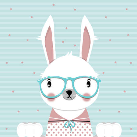 Ð¡ute bunny with glasses on blue background. flat vector illustration.のイラスト素材