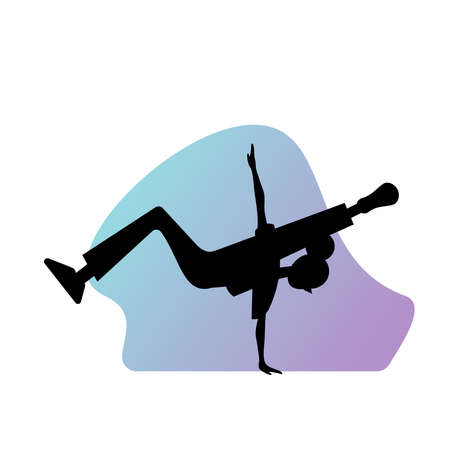 Silhouette girl dancing break dance. flat vector illustration.のイラスト素材