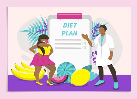 Diet plan with checklist. Flat vector illustration.のイラスト素材