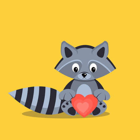 Cute raccoons on yellow backgrounds. vector illustration.のイラスト素材