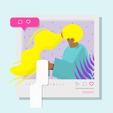 girl on social networks. Vector flat illustration.のイラスト素材