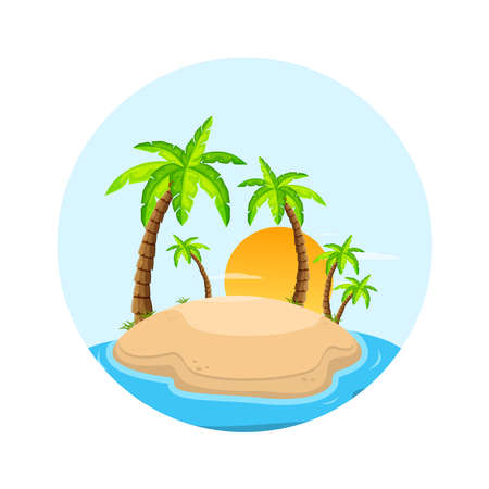 Tropical island in the ocean with palm trees. sandy beach by sea. Rest at resort. vector illustration.のイラスト素材