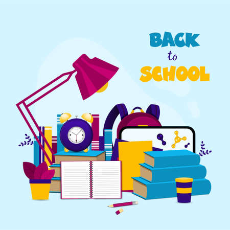 back to school. school supplies vector illustration.のイラスト素材