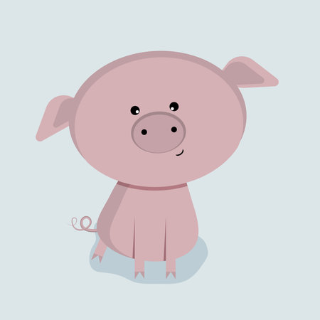 Pink pig on blue background illustration.のイラスト素材