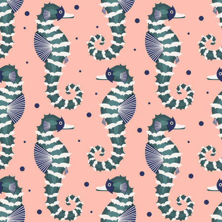 Seamless pattern with cute seaHorse on pink background. vector illustration.のイラスト素材