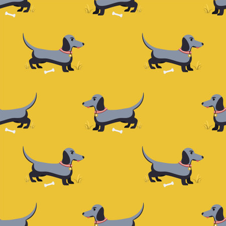 Pattern of cute dachshund dogs. Flat vector illustration.のイラスト素材