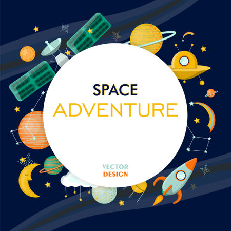 space vector set. Space objects: stars, planets, satellites. Flat vector illustration.のイラスト素材