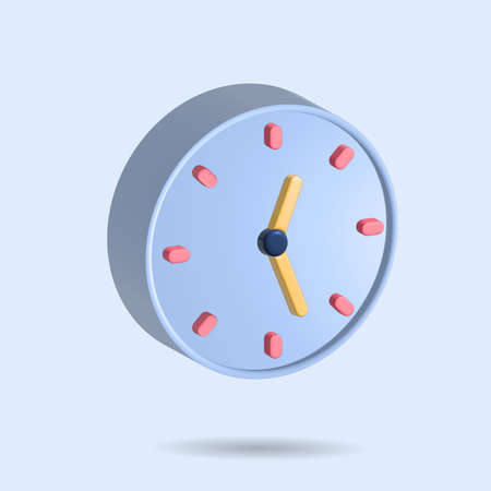 3d illustration circle clock icon simple alarm clock.