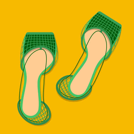 Trendy summer green sandals. vector illustration.のイラスト素材