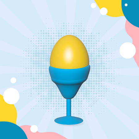 One single egg in eggcup on blue background. 3D illustration.のイラスト素材